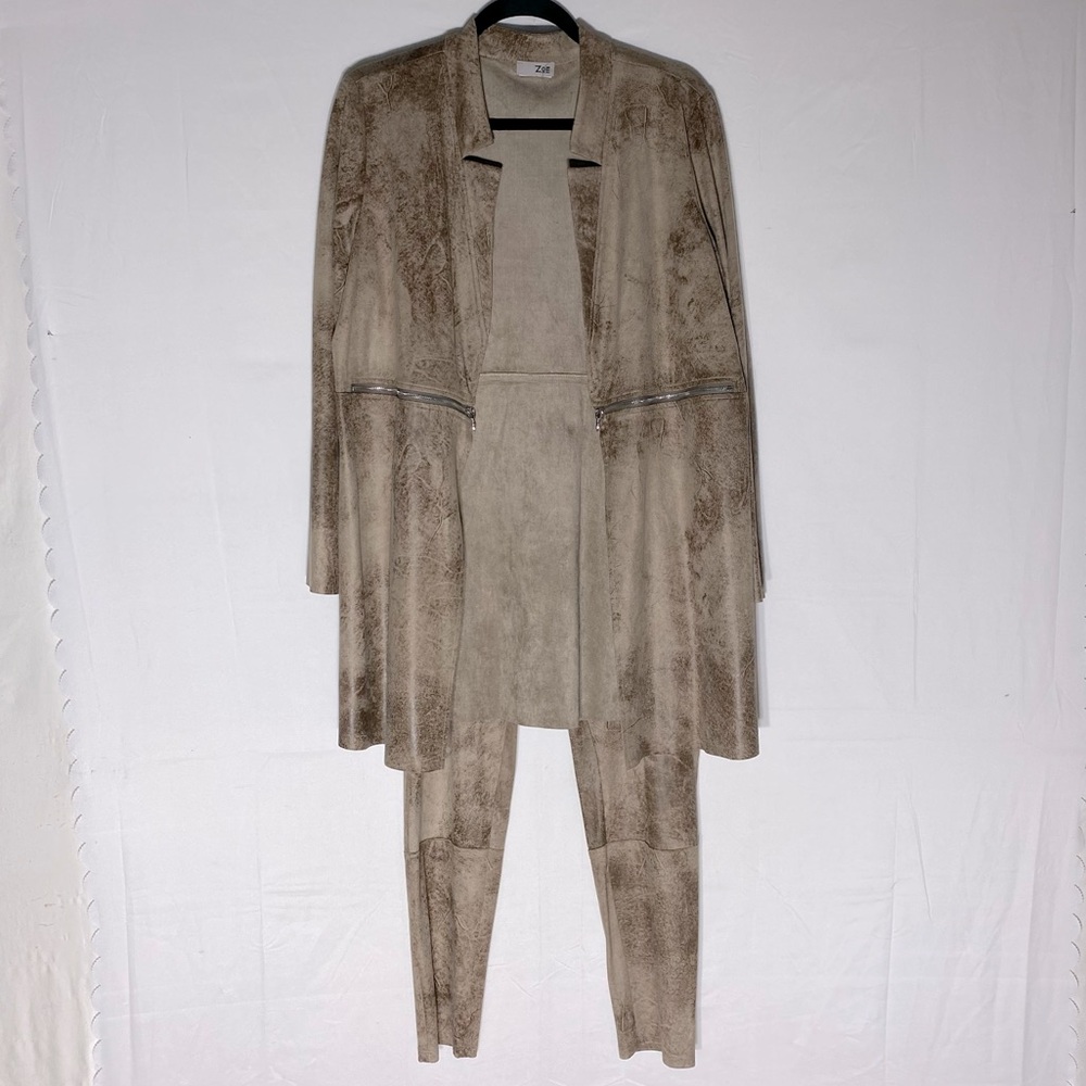 Zoe Tan Faux Suede Jacket & Pants Set L